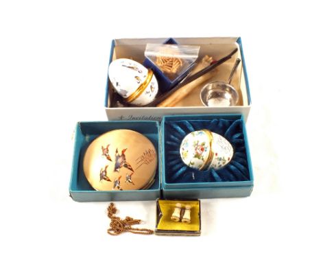Two Halycon Days enamel eggs, one powder compact and other small items