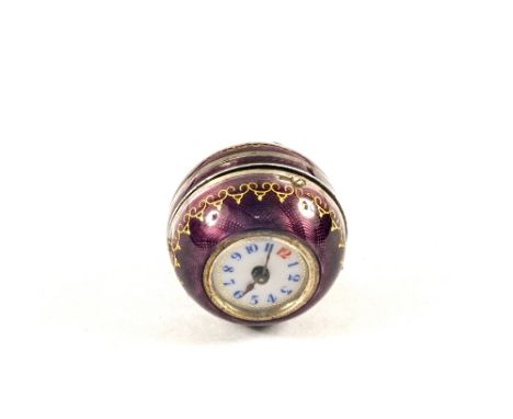 A Silver and purple enamelled ball watch with Gold overlay detail (some losses to enamel)