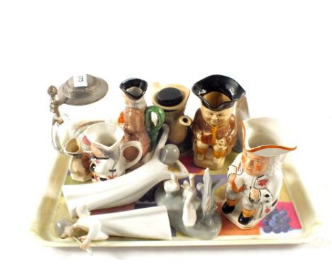 Various Nao figurines, cut glass stein etc