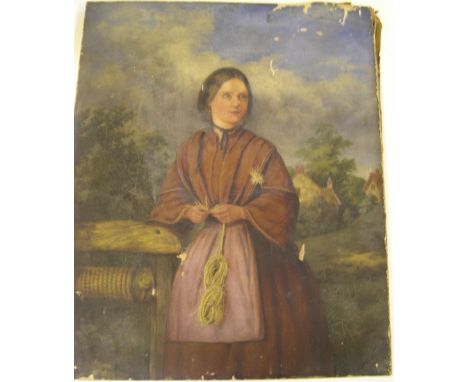2 Victorian oils for restoration, 1 portrait of a country girl, the other a landscape, both unframed and unsigned and on canv