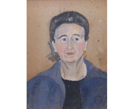 Patrick Lambert LARKING (1907-1981) oil on board, portrait of a lady in blue, studio stamped, framed,44 x 33 cm 