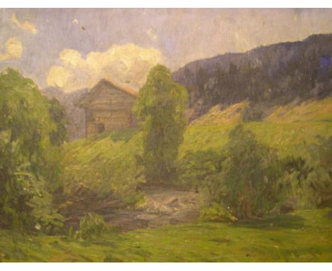 Jeanne JOLY, mid 20thC French impressionist oil, country landscape, signed, unframed,33 x 41 cmUntouched and original, paint-