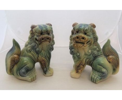 Pair of large unmarked, Chinese ceramic Dogs of fo 22 x 23cm