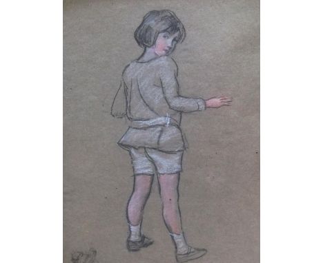 Provenanced, Harry John PEARSON (1872-1933), chalks, full length portrait of the artists niece, studio stamped verso, framed,