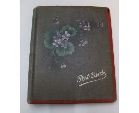 Antique Post-card album with approx 120 postcards, with portrait and topographical postcards 