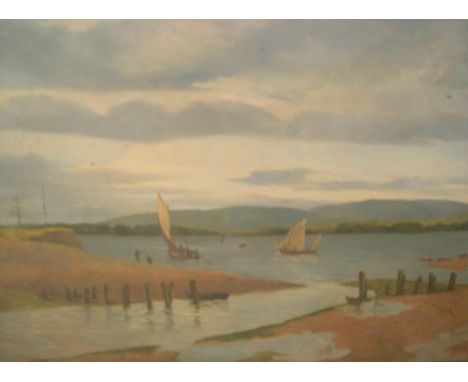 Large William Edward COOKE (act.1872-1898) 1898 oil on canvas, "Low Tide, The Warren, Plymouth", signed & dated, original fra