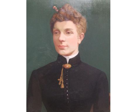 Unsigned, large oil on artists board, portrait of a young lady, circa 1900 in original, plain gilt frame,59 x 49 cm,Fine and 