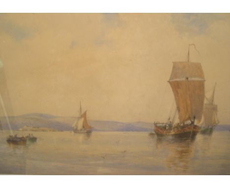 Walter William MAY (1831-1896) 1891 watercolour "Fishing on the calm sea" signed and dated, framed,44 x 77 cmSome light, spor
