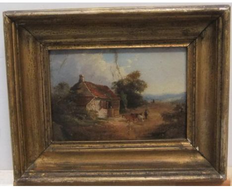 Circle of John Constable, early 19thC oil on panel "Country cottage scene", bears old signature and old inscription verso, ol