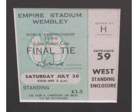 Genuine 1966 World cup final ticket complete with its envelope, in a modern frame and glazed. 