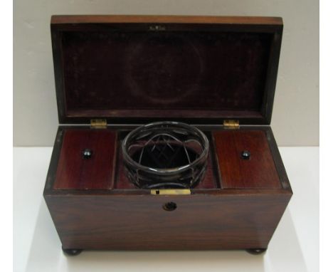 Georgian, 2 compartment tea caddy complete with mixing bowl 28cm in length Lock missing.