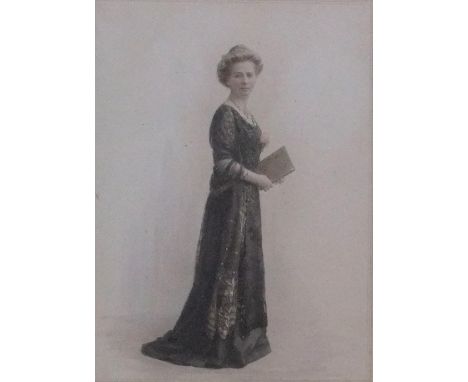 Unsigned watercolour, full-length portrait of a lady, circa 1920, framed,20 x 15 cm 