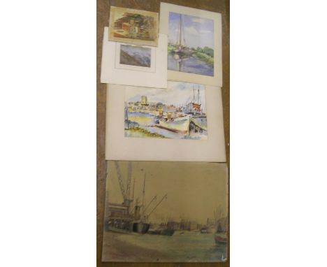 Collection of 5 20thC unframed pictures, 4 watercolours &amp; 1 pastel by differing artists including C Ford-Dunn, A M Lloyd 