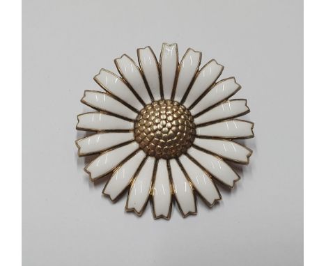 Large, Georg Jensen silver & enamel daisy broochStamped "AM" for Anton Michelsen, who merged with Georg Jensen in 1985Good co