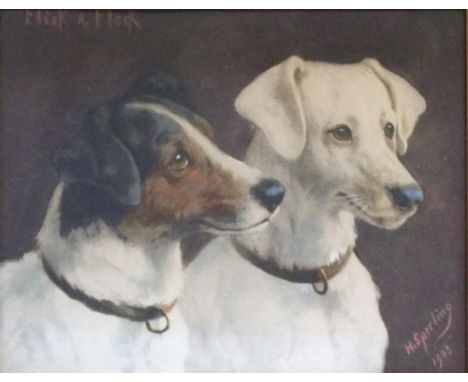 H Sperling, antique portrait picture of 2 Jack Russell Terriers, in original frame,23 x 20 cm 