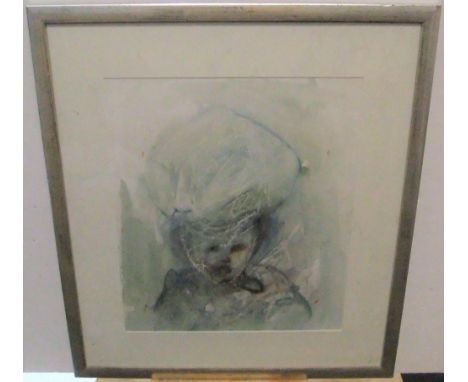 Indistinctly monogrammed (W) early 20thC impressionist watercolour portrait of a lady, framed and glazed,40 x 35 cmFine, clea