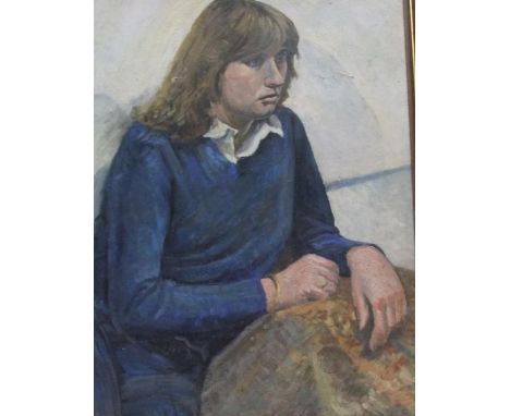 Patrick Lambert LARKING (1907-1981) oil portrait of a lady in blue jumper, studio stamped, framed,57 x 32 cmGenerally good co