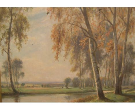 Indistictly signed, early 20thC oil on canvas, "Tranquil river scene", signed & inscribed "Paris", original frame (a/f),48 x 