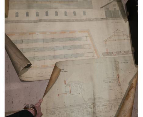 A 19th century architectural drawing of Preston railway station; a platform plan; etc.; bus destination rolls 