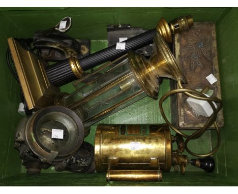 A Chieftain cycle lamp by Powell &amp; Hamner Ltd.; a brass spray; 2 lamps; other metalware 