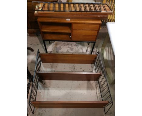 Two Ladderax sapele style wall hanging shelf unit and open shelf stand