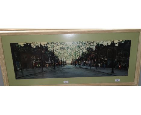 An oil painting of a Paris street scene; a limited edition print; a pair of fashion prints; etc. 