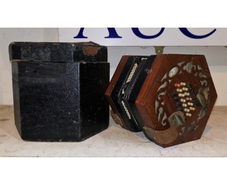 A Lachenal 48 button concertina, serial no. 49023, original box 