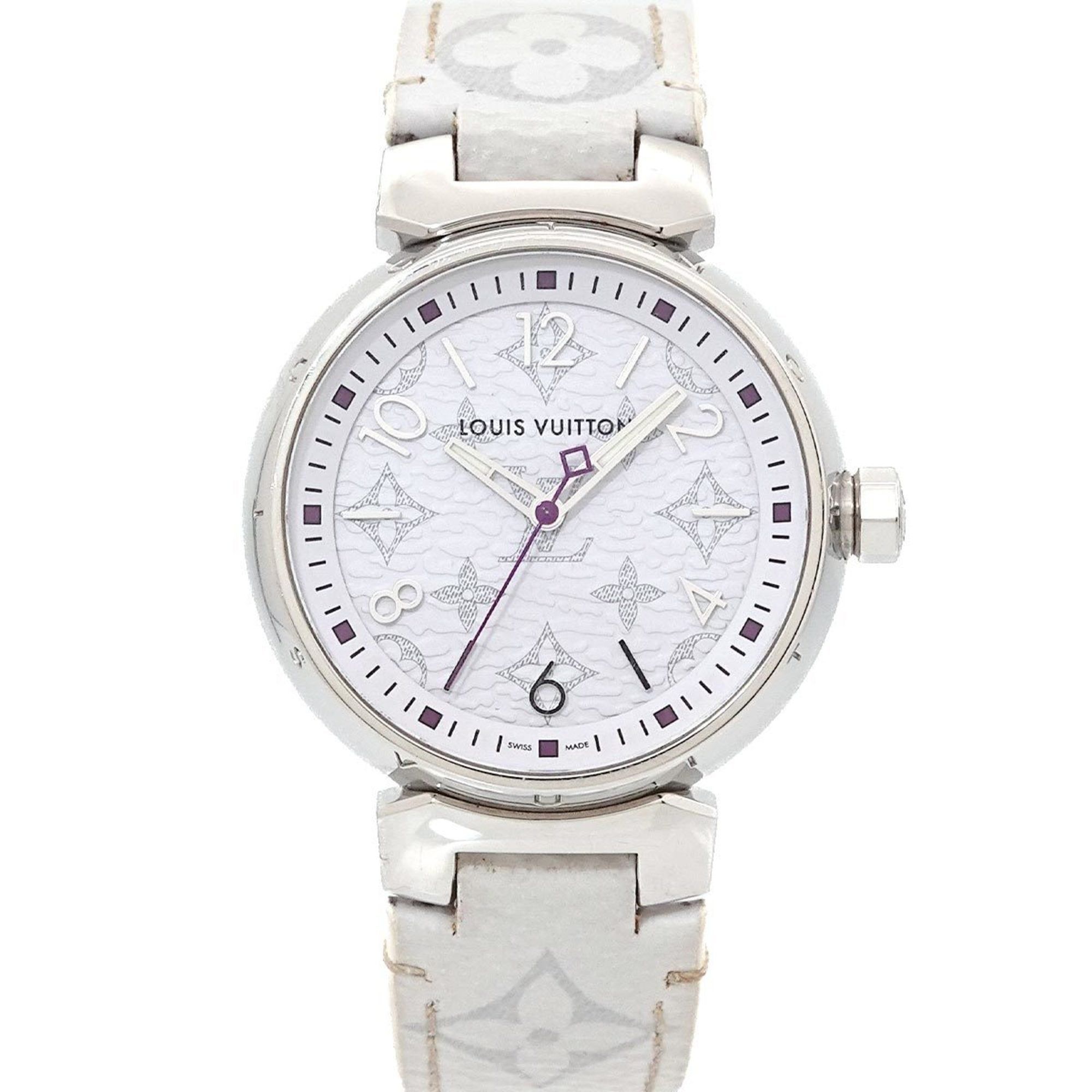 Louis Vuitton Tambour MM Monogram White QA116 Women's Watch Quartz