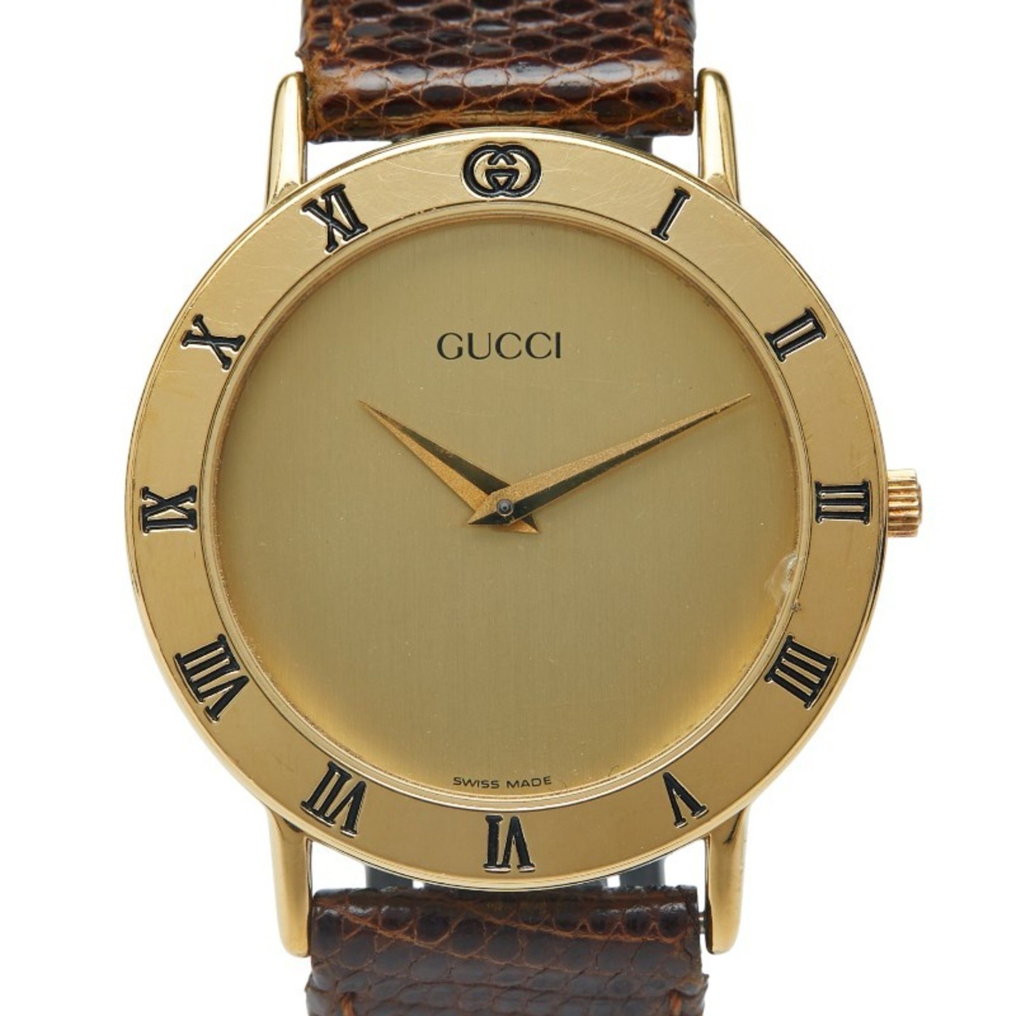 Gucci 3000.2.M Quartz Watch with Gold Dial, Stainless Steel and Leather Strap for Men