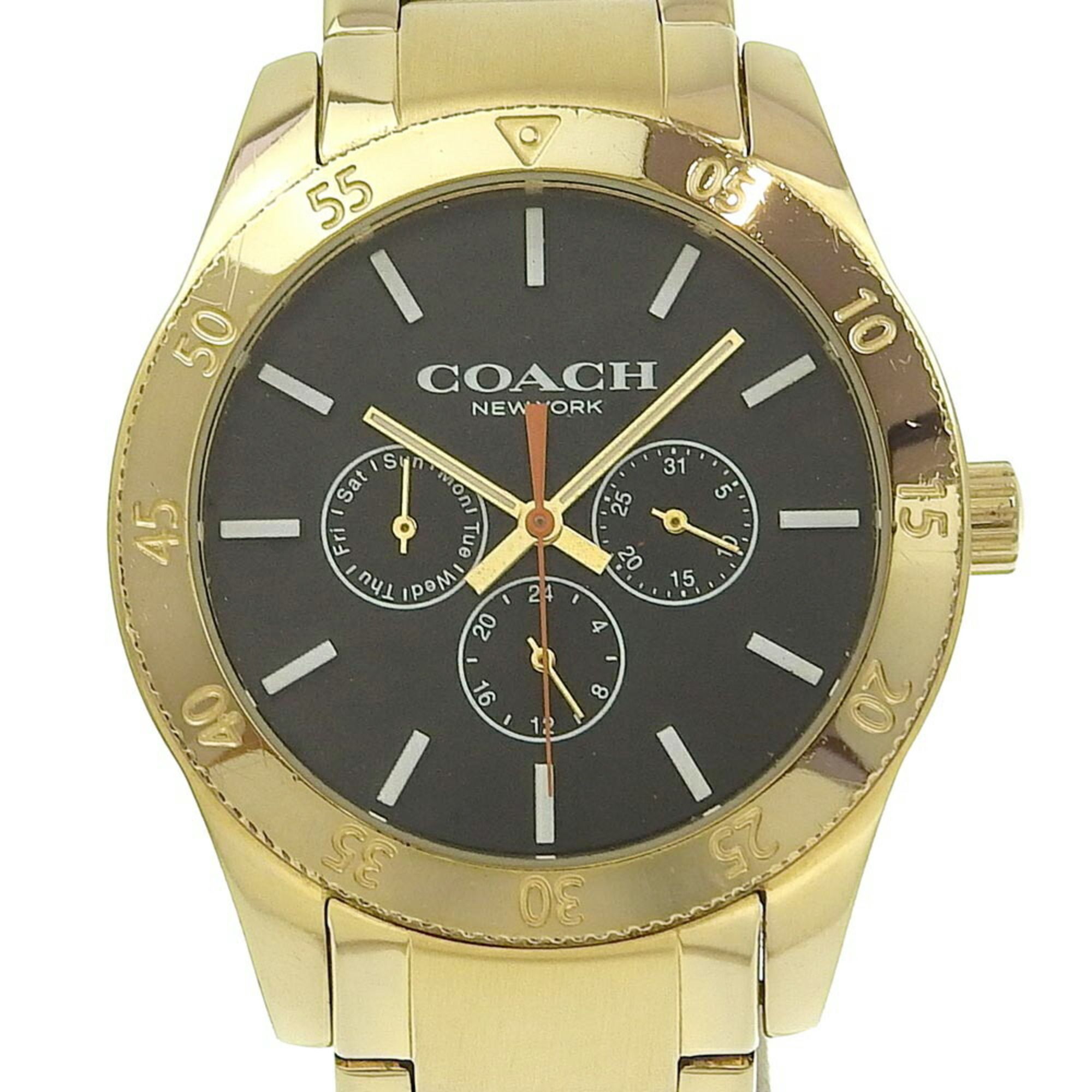 Coach Day Date Watch CA133.2.95.1754 Gold Plated Quartz Multi-Hand Analog Display Black Dial Men's I
