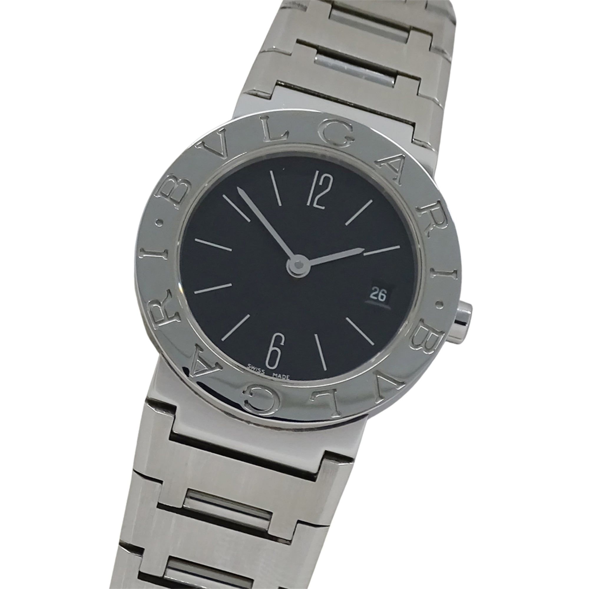Bulgari BVLGARI Women's Watch, Brand: Date Quartz (QZ), Stainless Steel (SS) BB26SS, Silver/Black, P