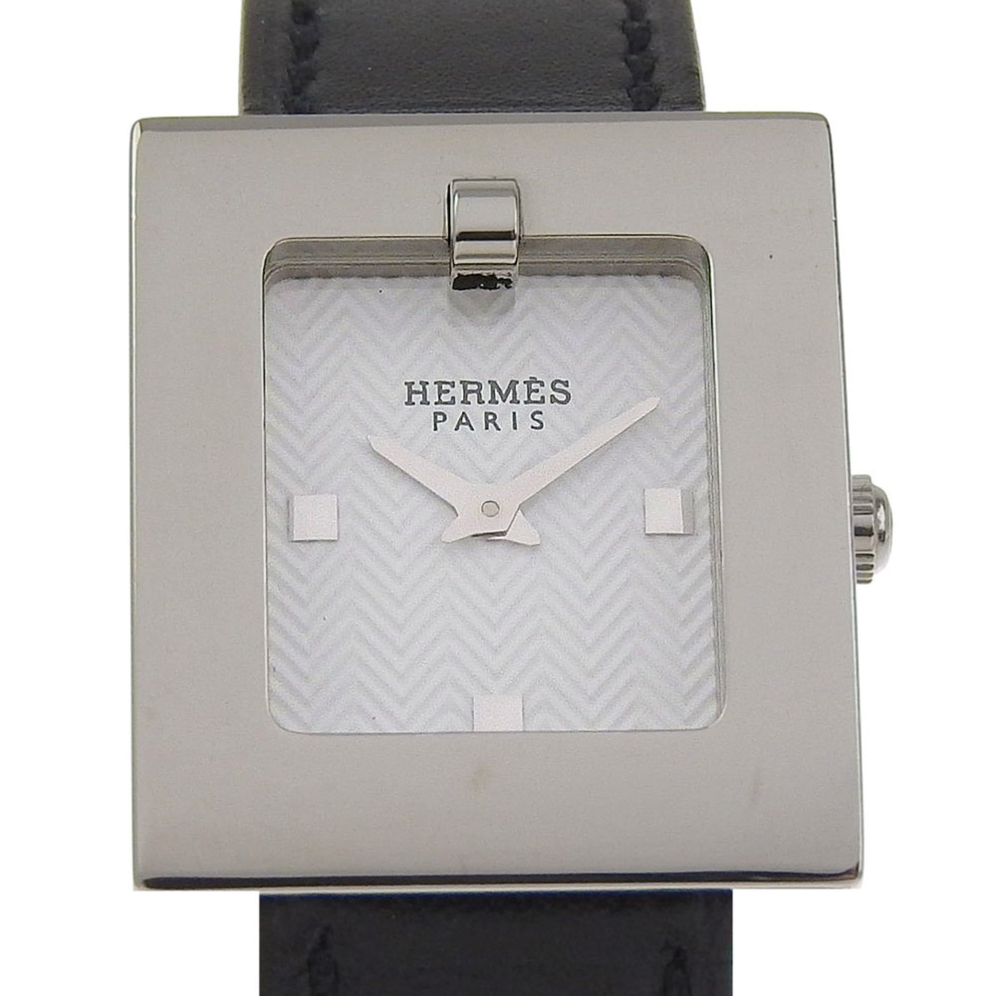 Hermès BE1.110 Stainless Steel and Leather Watch, 2000, Quartz Movement, Analog Display, White Dial,