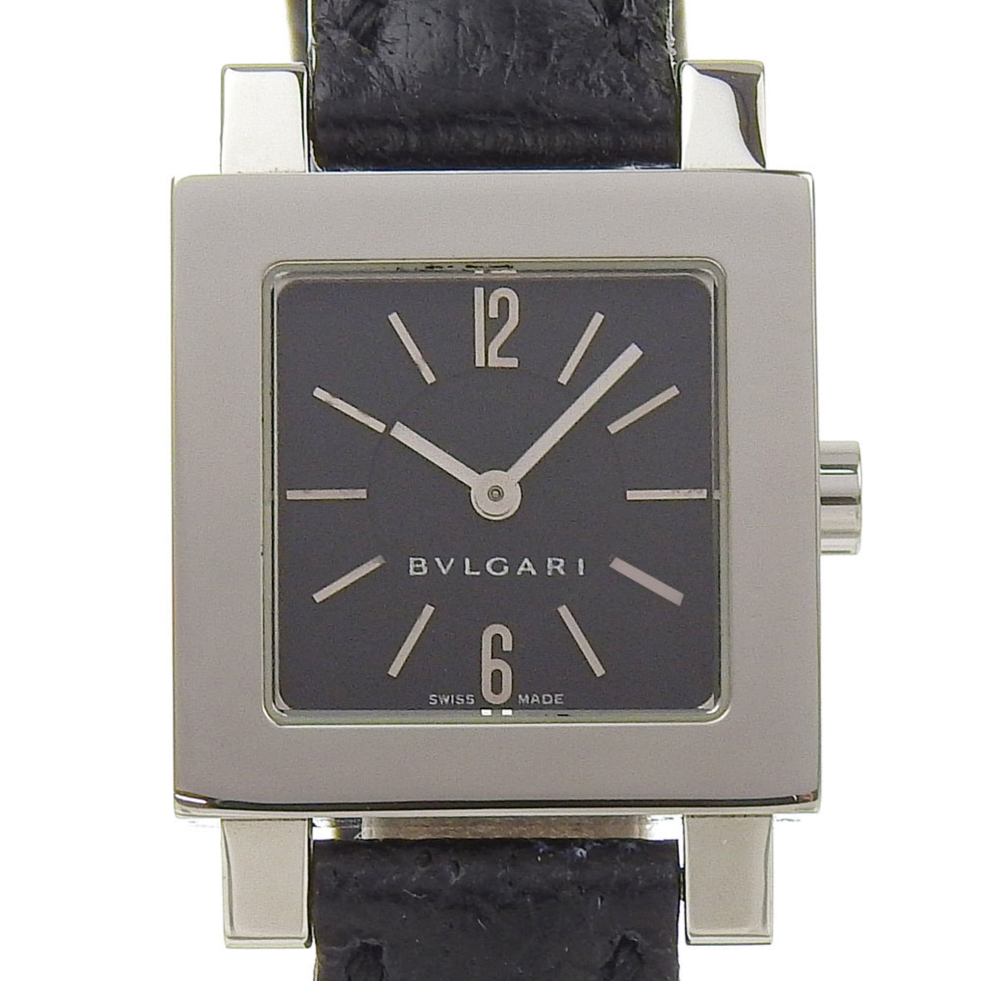 Bvlgari Quadrato SQ22SL Women's Watch, Stainless Steel with Embossed Leather, Quartz Movement, Analo