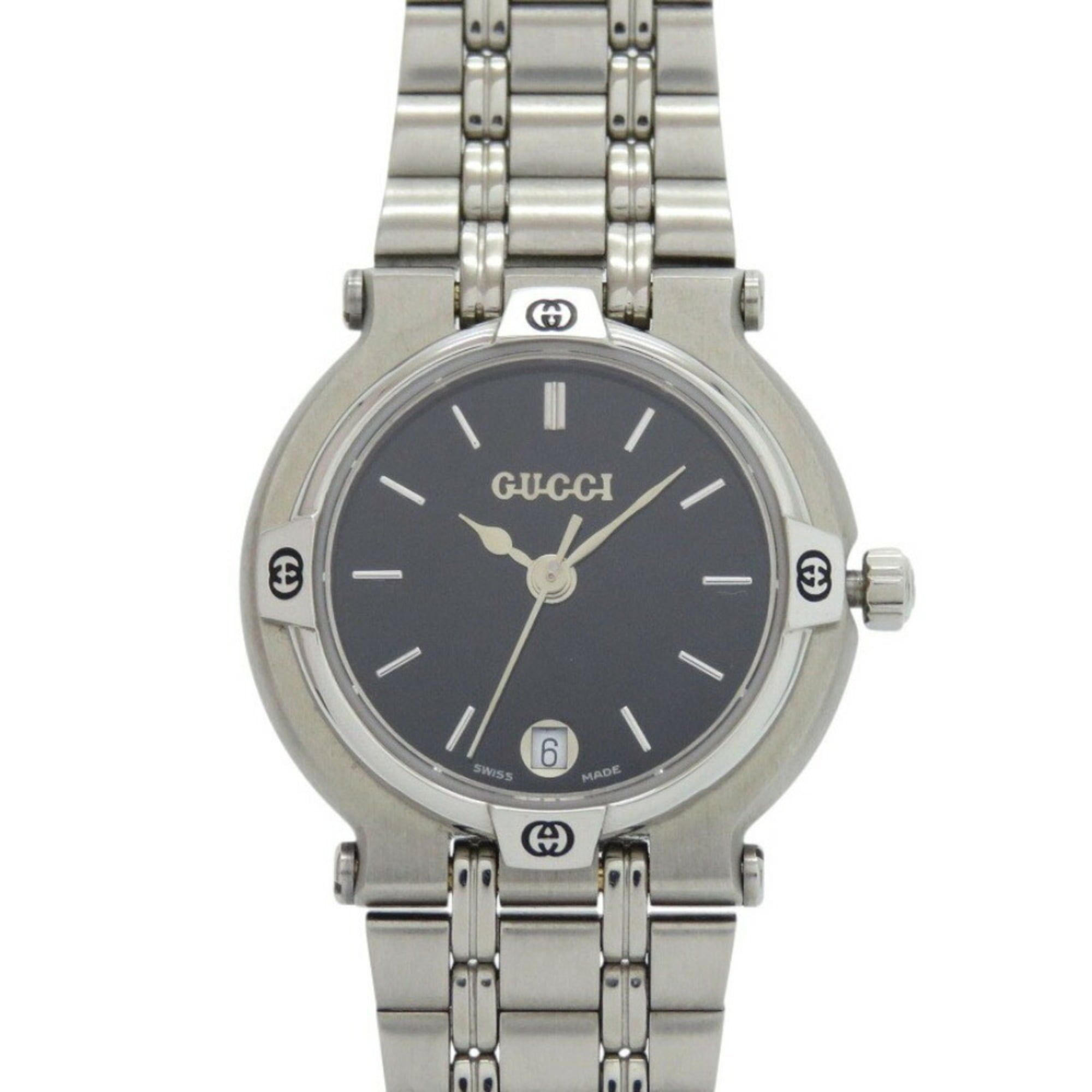 Like new Gucci 9100L stainless steel black and silver quartz watch with dial, model 0561GUCCI