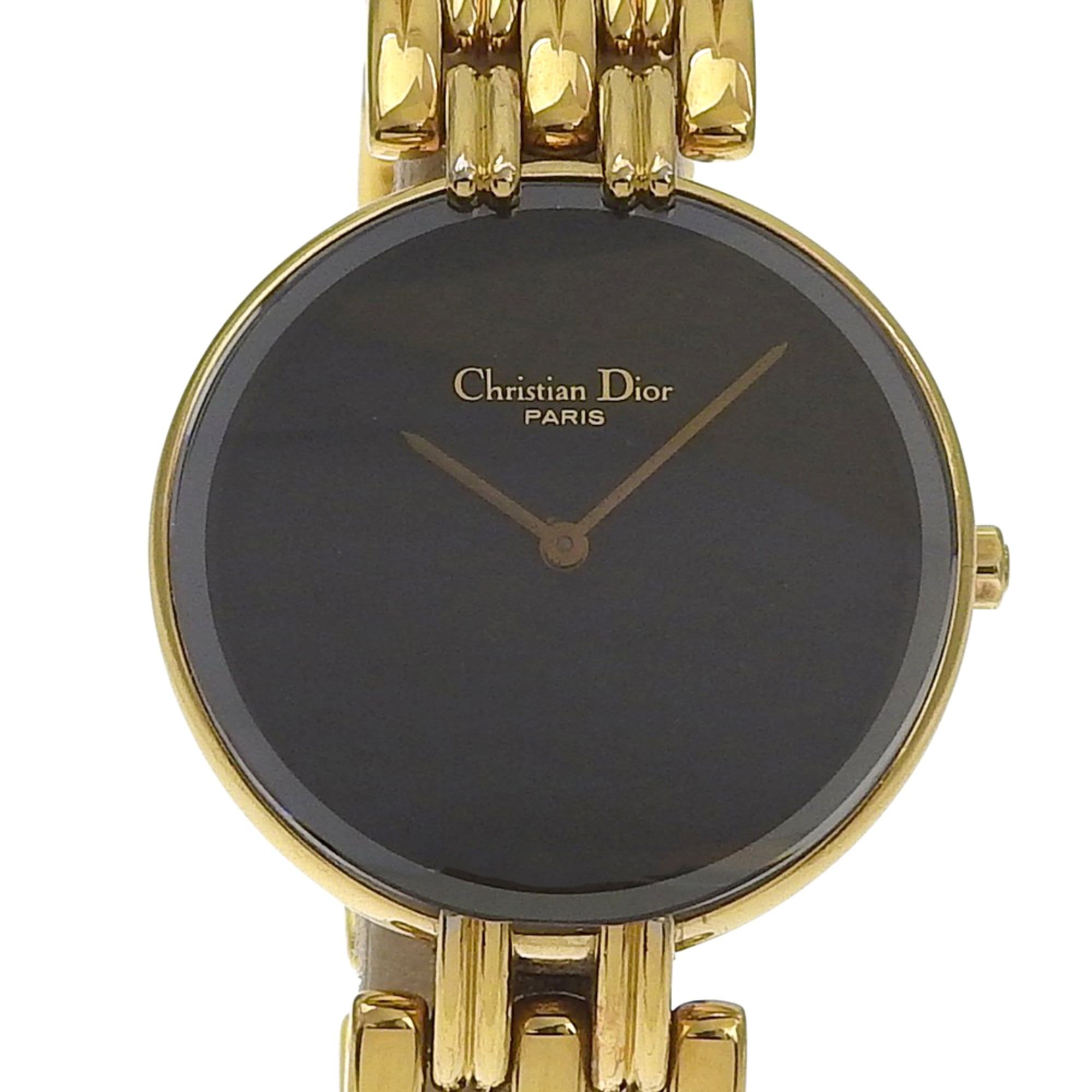 Dior Bakira Watch 46 154-2 Gold-Plated Quartz Analog Display Black Dial Women's