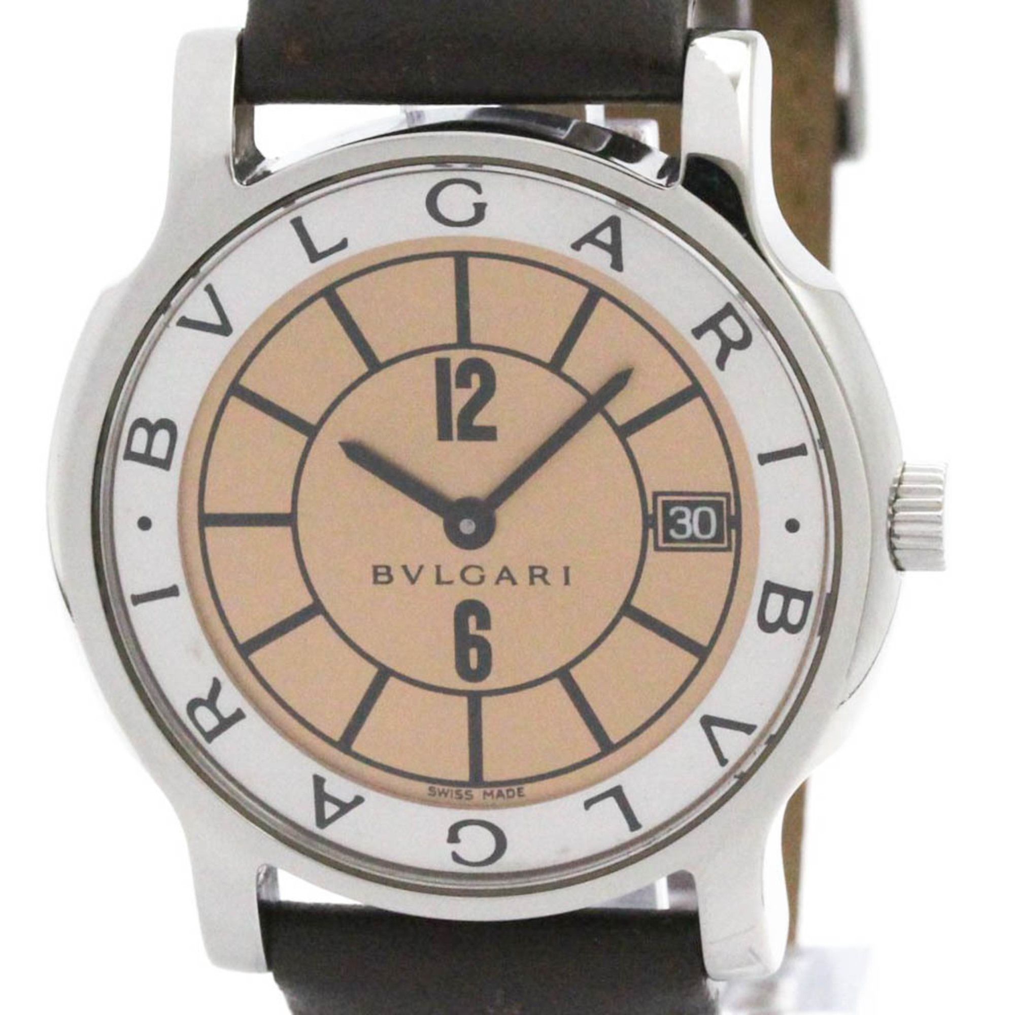 BVLGARI Solotempo Steel Leather Quartz Mens Watch ST35S Polished