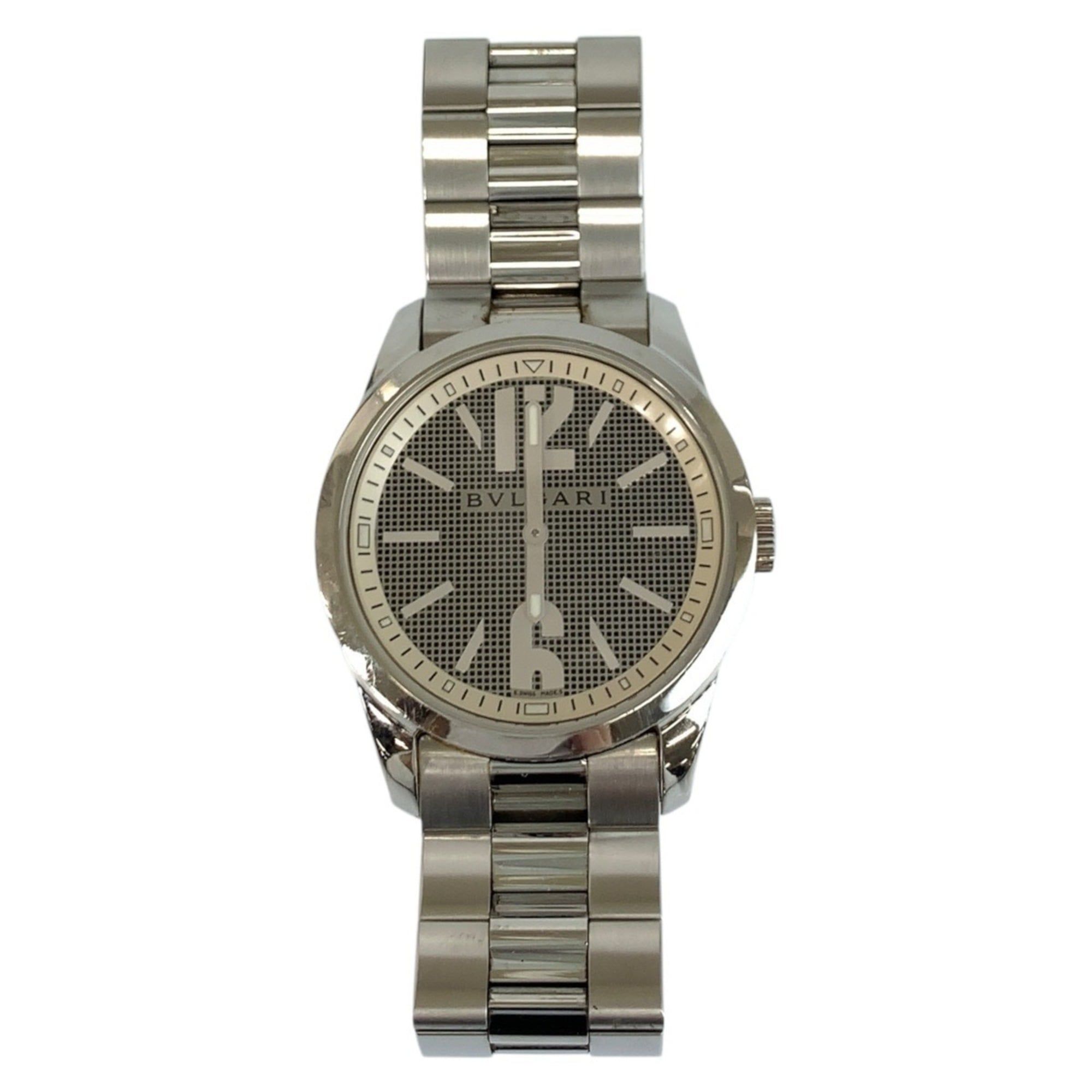 BVLGARI Solotempo Silver Stainless Steel Watch ST37S, Quartz Movement, Dial, Men's