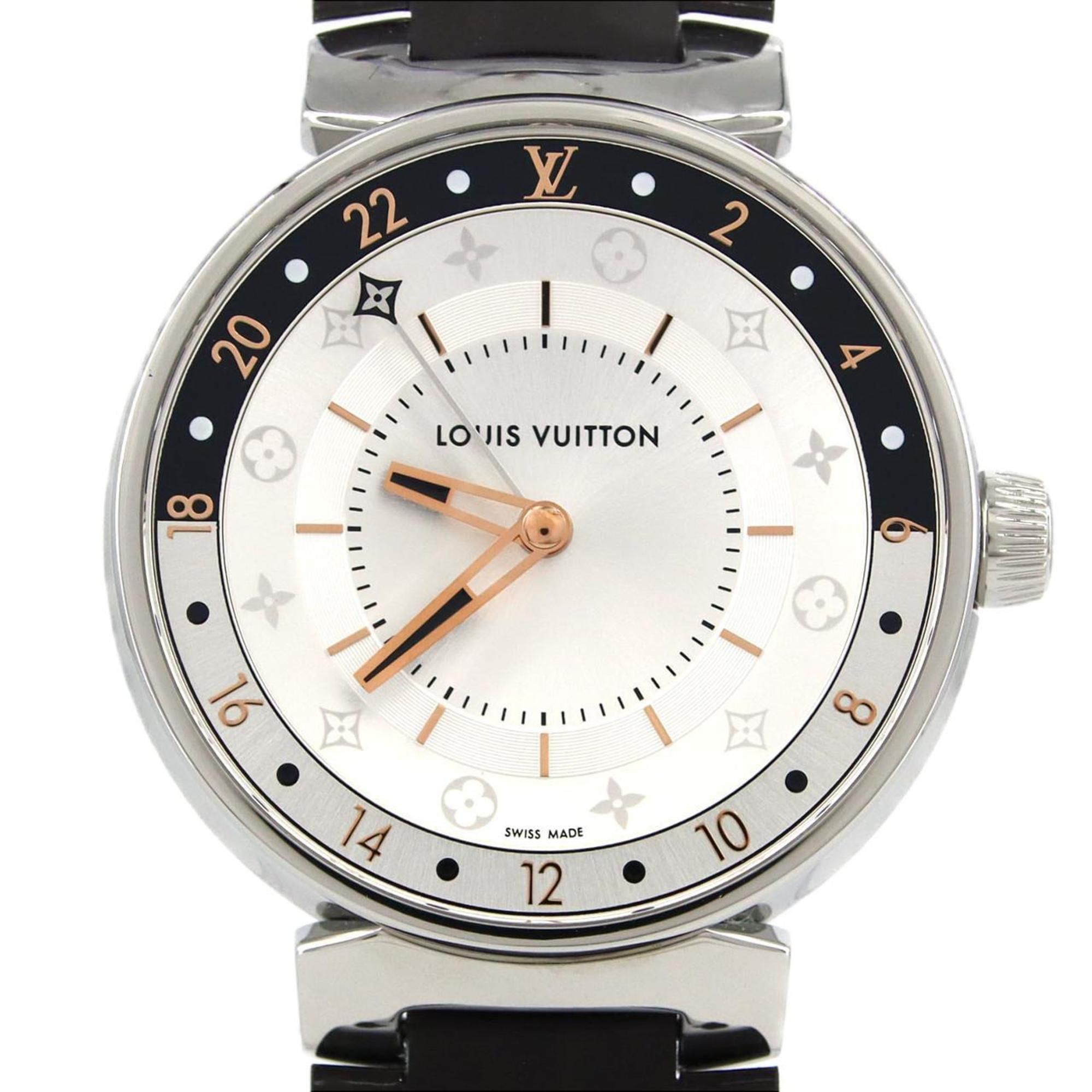 Louis Vuitton Tambour Moon Dual Time QA105 SS Wristwatch Quartz