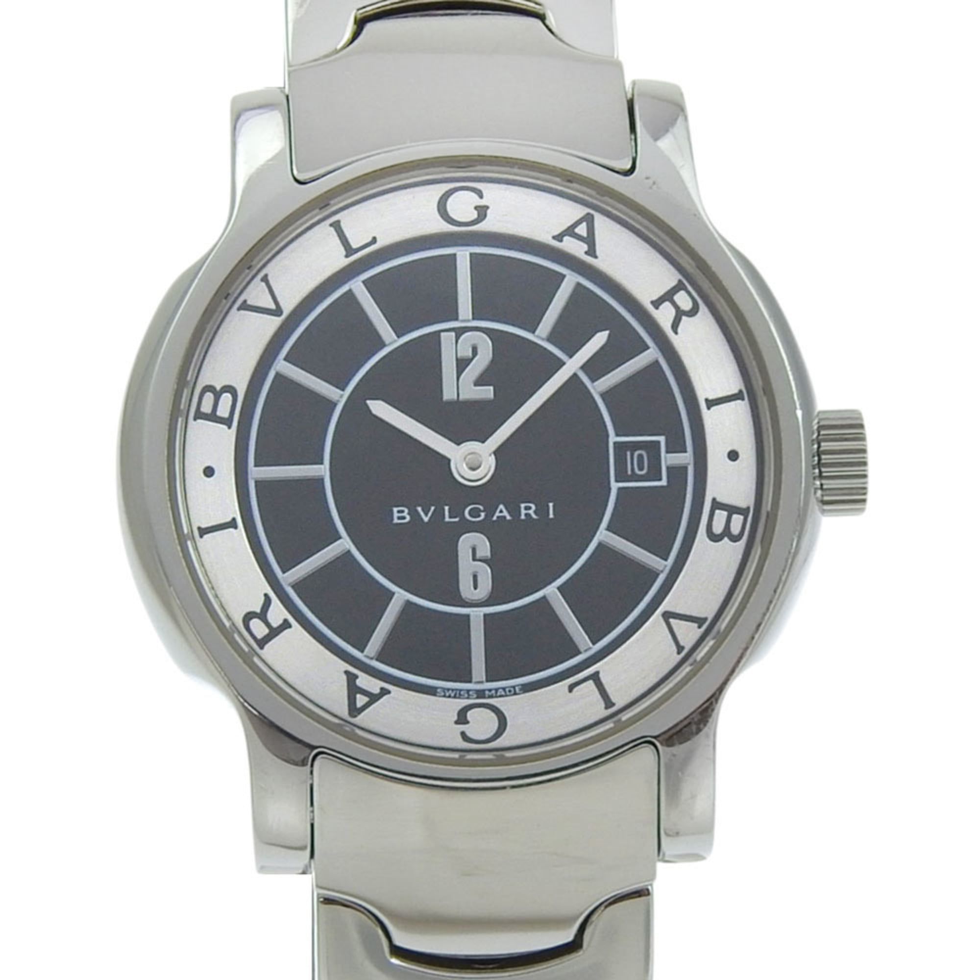 BVLGARI Solo Tempo Watch ST29S Stainless Steel Quartz Analog Display Black Dial for Women