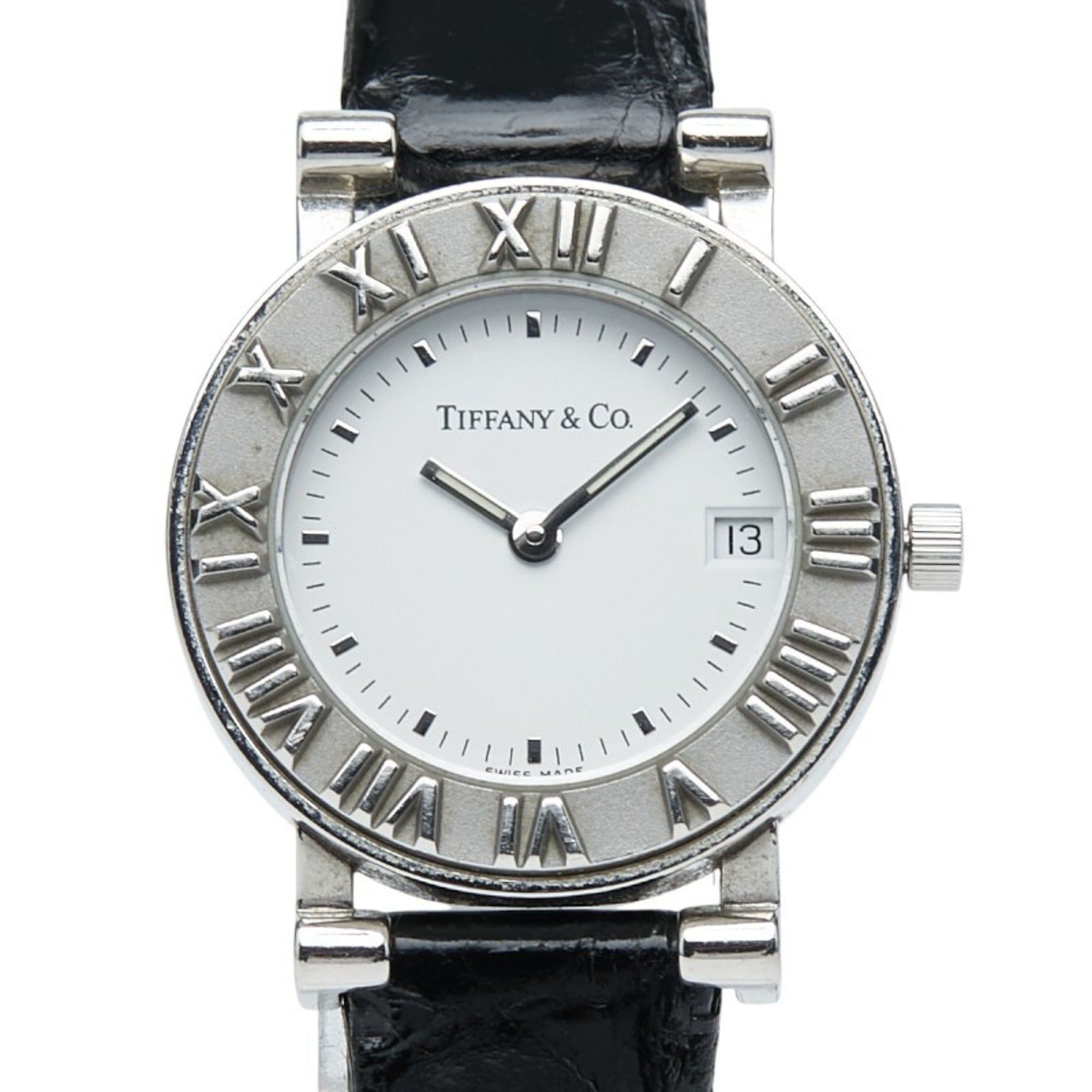 Tiffany & Co. Atlas Strap (Aftermarket) Quartz Watch with White Dial, Stainless Steel and Leather fo