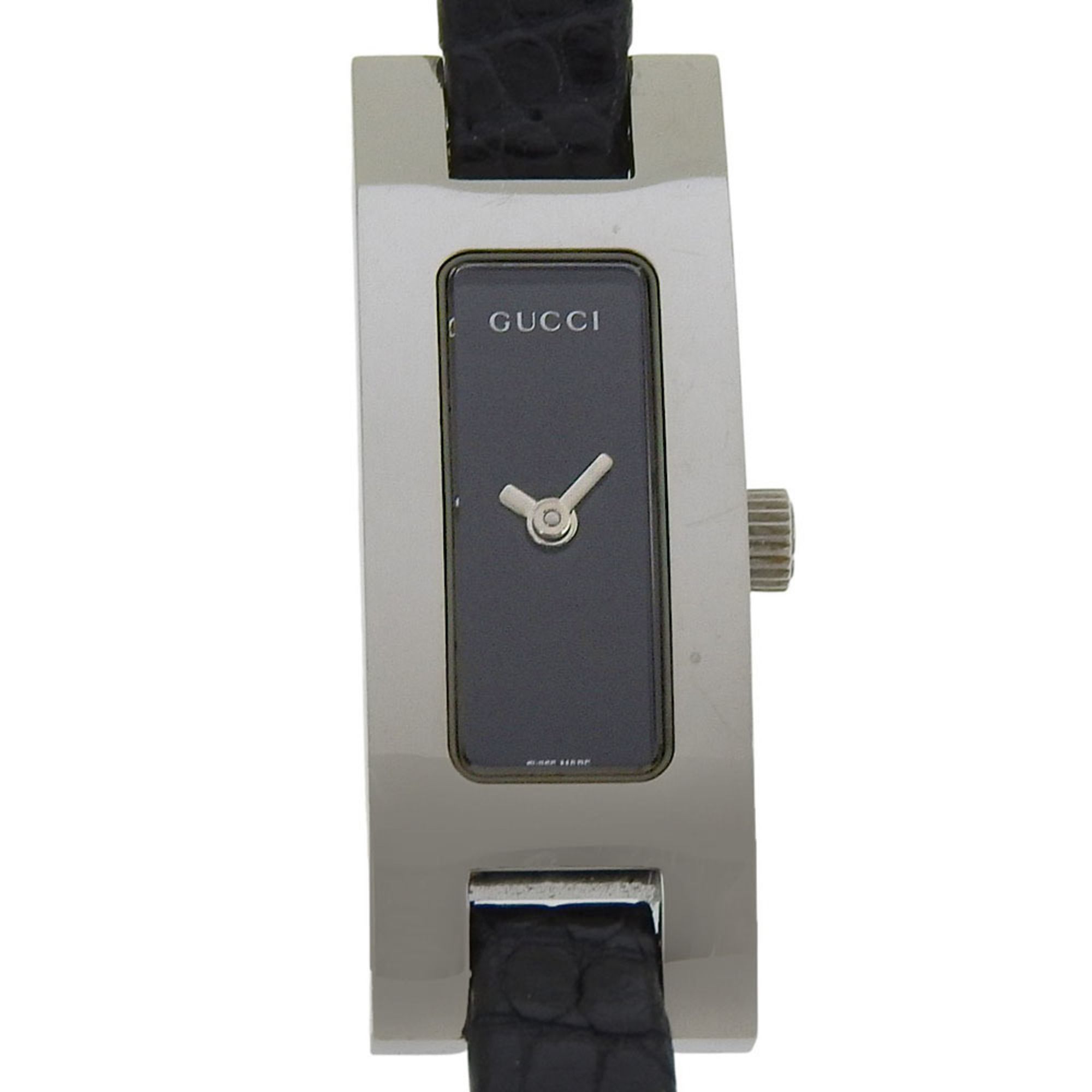 Gucci 3900L Women's Watch, Stainless Steel and Leather, Quartz Movement, Analog Display, Black Dial