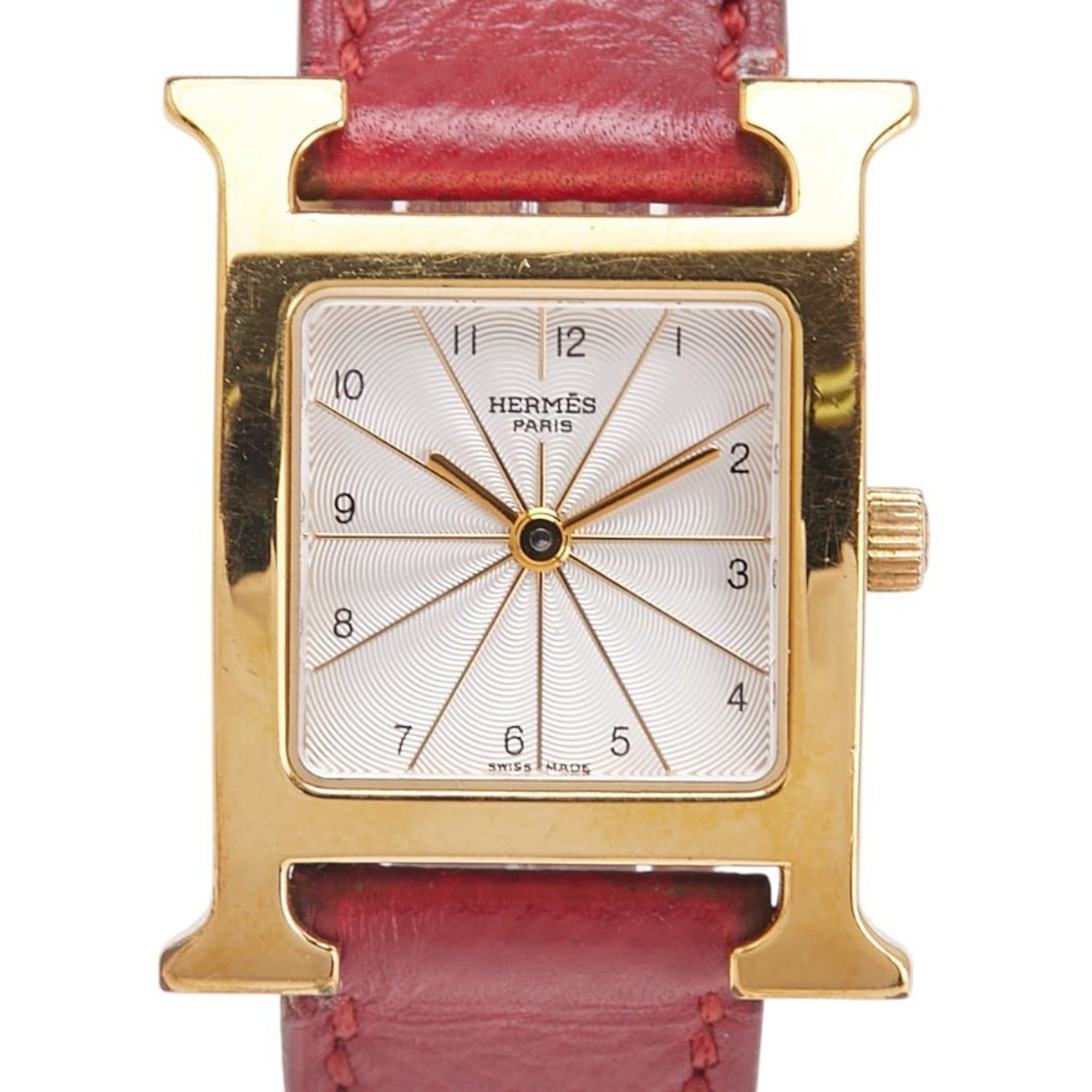 Hermès H Watch HH1.201 Quartz Silver Dial Stainless Steel Leather Women's