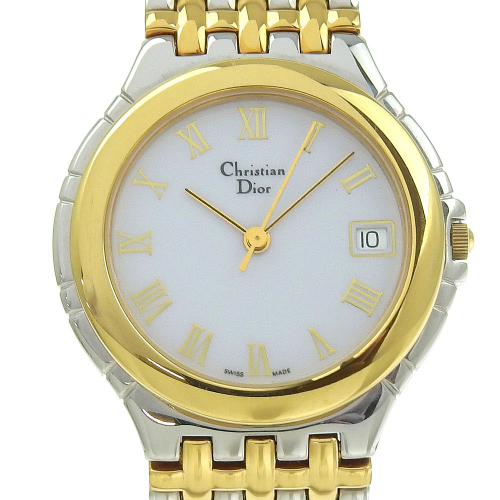 Christian Dior Combination Watch 3023 Stainless Steel x Gold Plated Quartz Analog Display White Dial