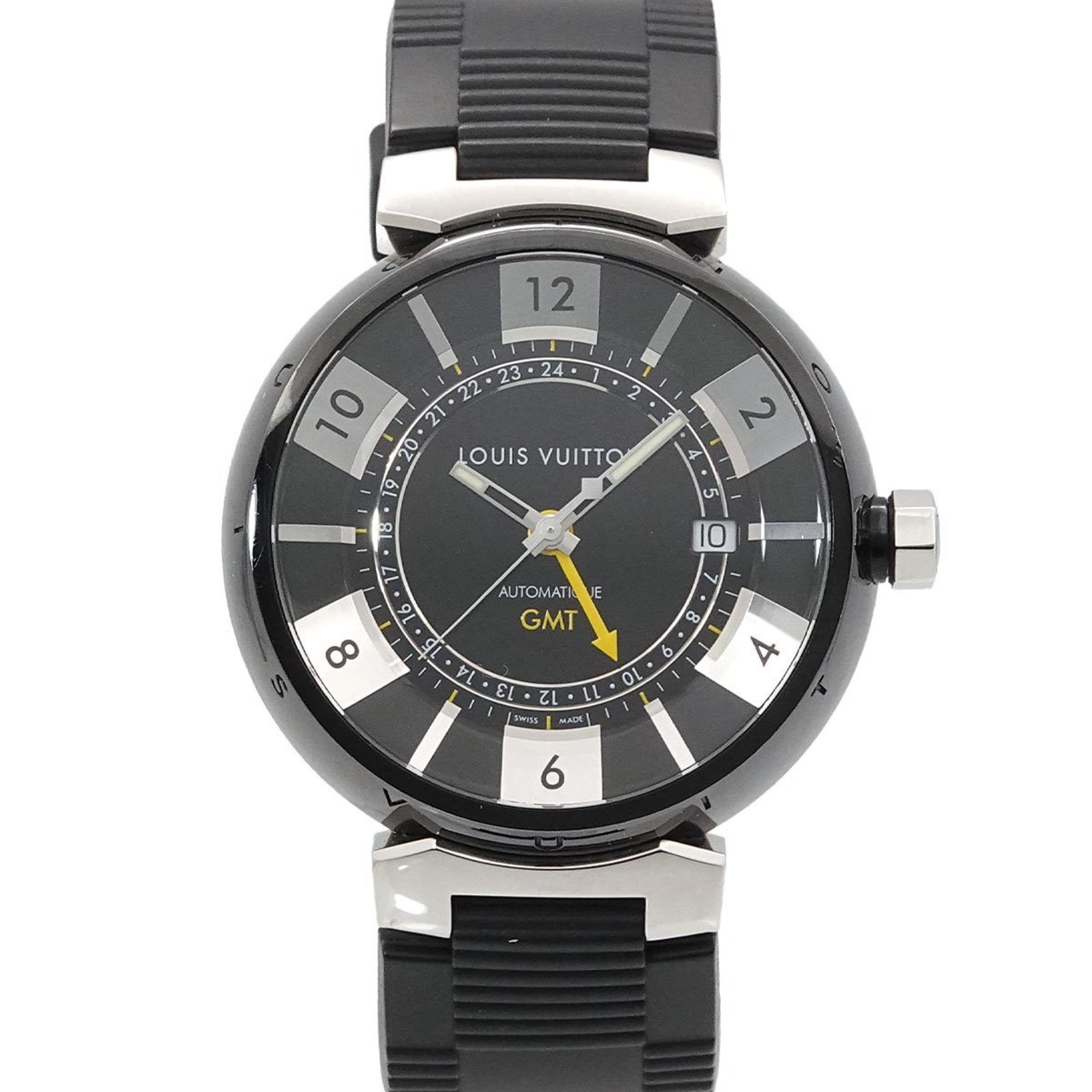 Louis Vuitton Tambour in Black GMT Q113K Men's Automatic Watch with Date Display