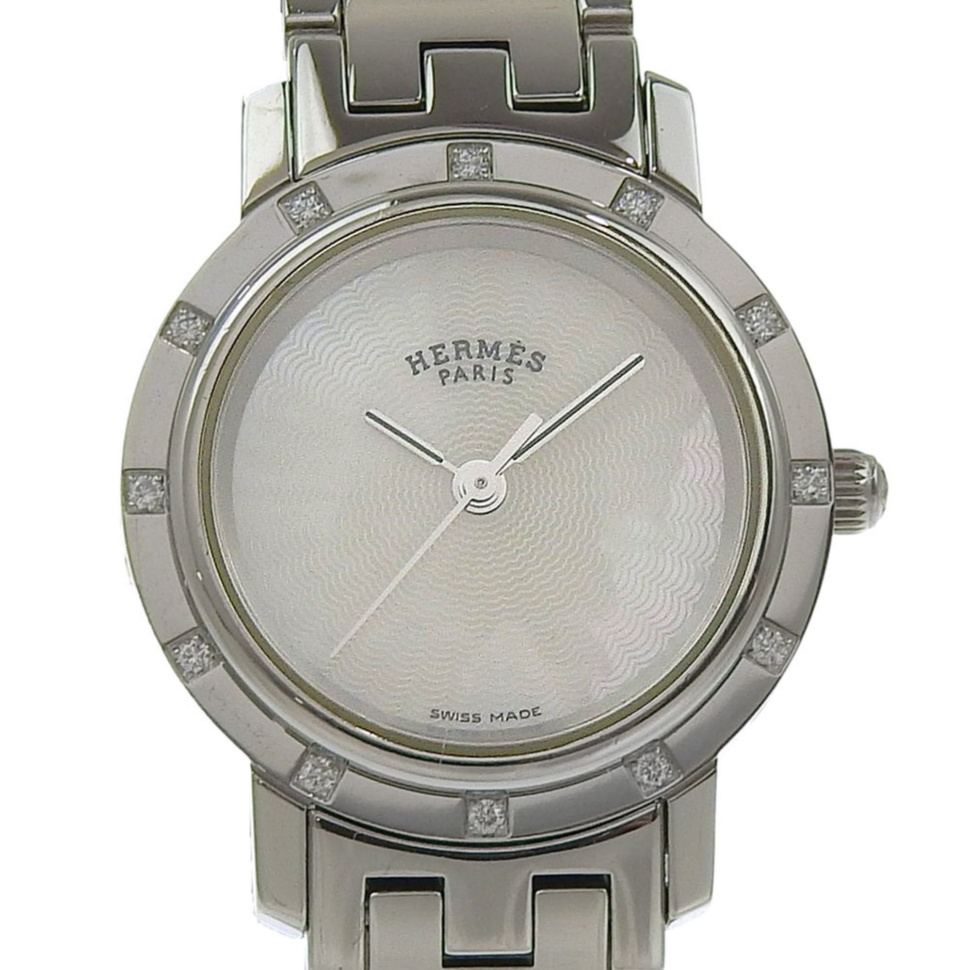 Hermès Clipper Nacre Women's Watch, 12 Diamonds, CL4.230, Stainless Steel, Quartz Movement, Analog D