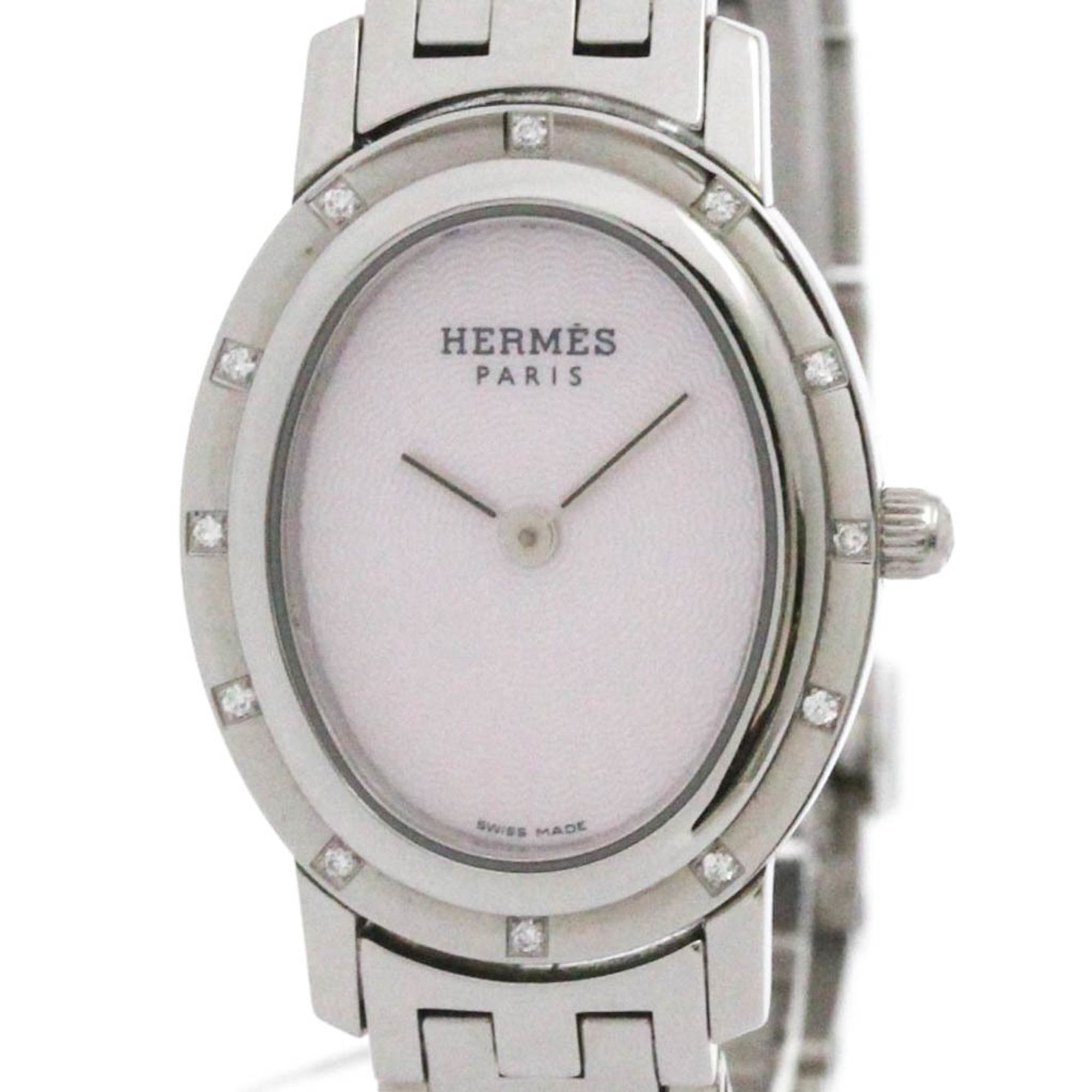HERMES Clipper Diamond Blue MOP Steel Ladies Watch CO1.230 Polished