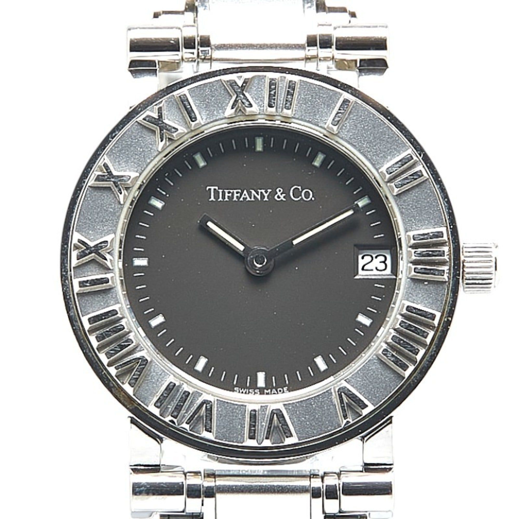 Tiffany & Co. Atlas Quartz Watch with Black Dial and Stainless Steel, Women's