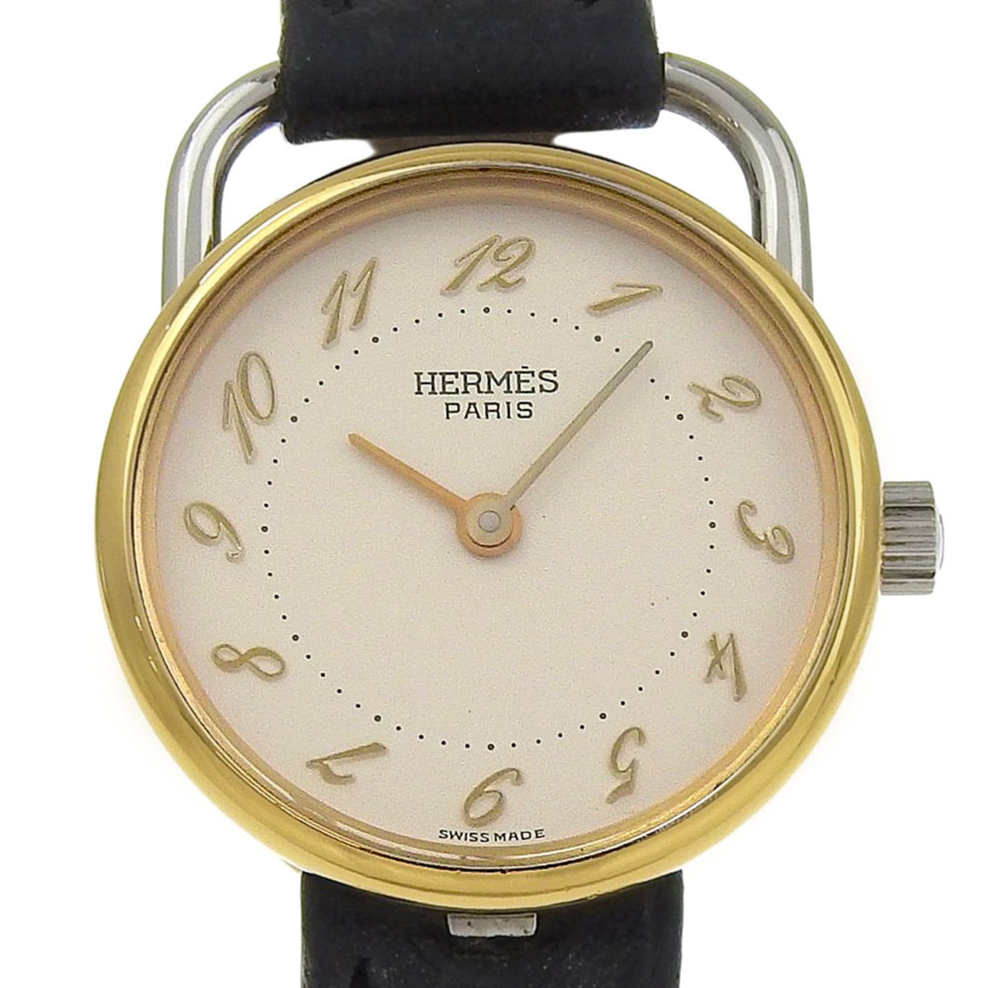 Hermès Arceau Women's Watch, Stainless Steel and Leather, Quartz Movement, Analog Display, White Dia