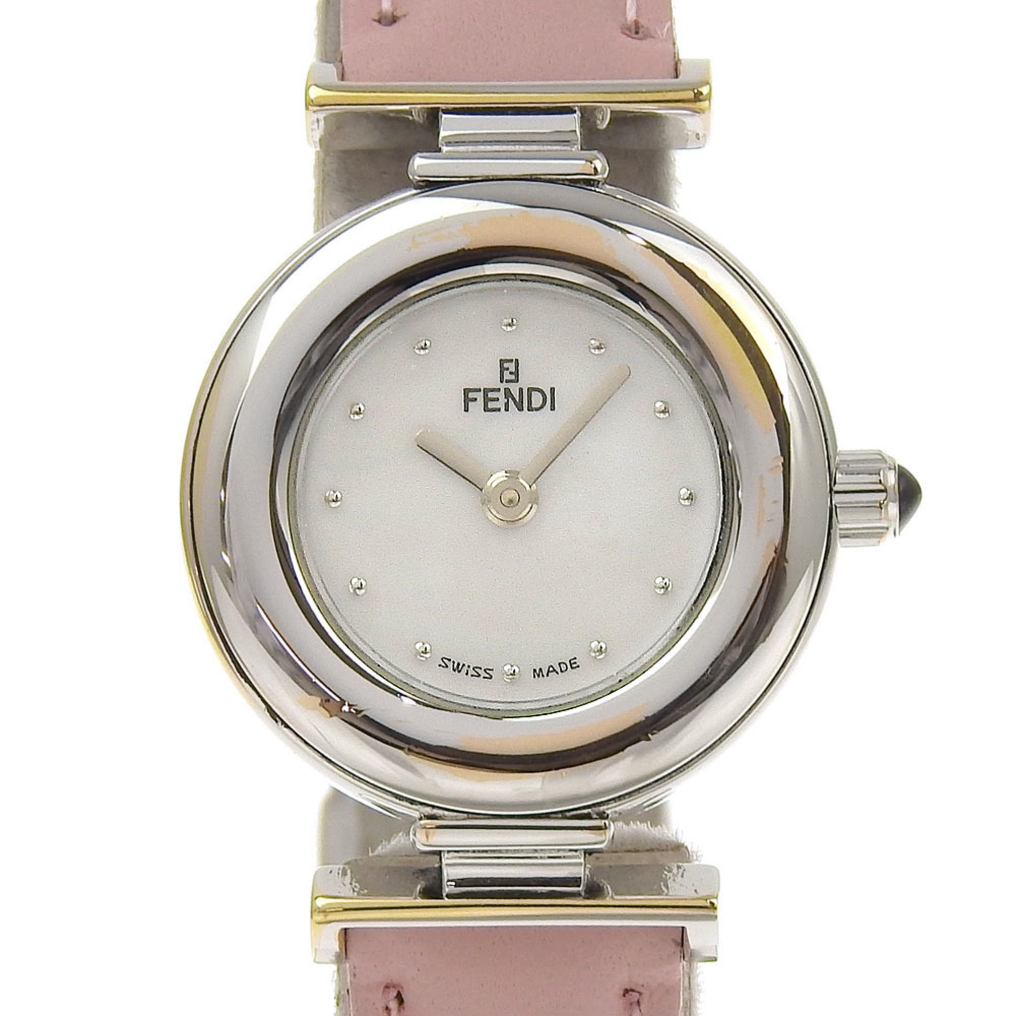 FENDI Watch 320L Stainless Steel x Embossed Leather Quartz Analog Display White Shell Dial Women's