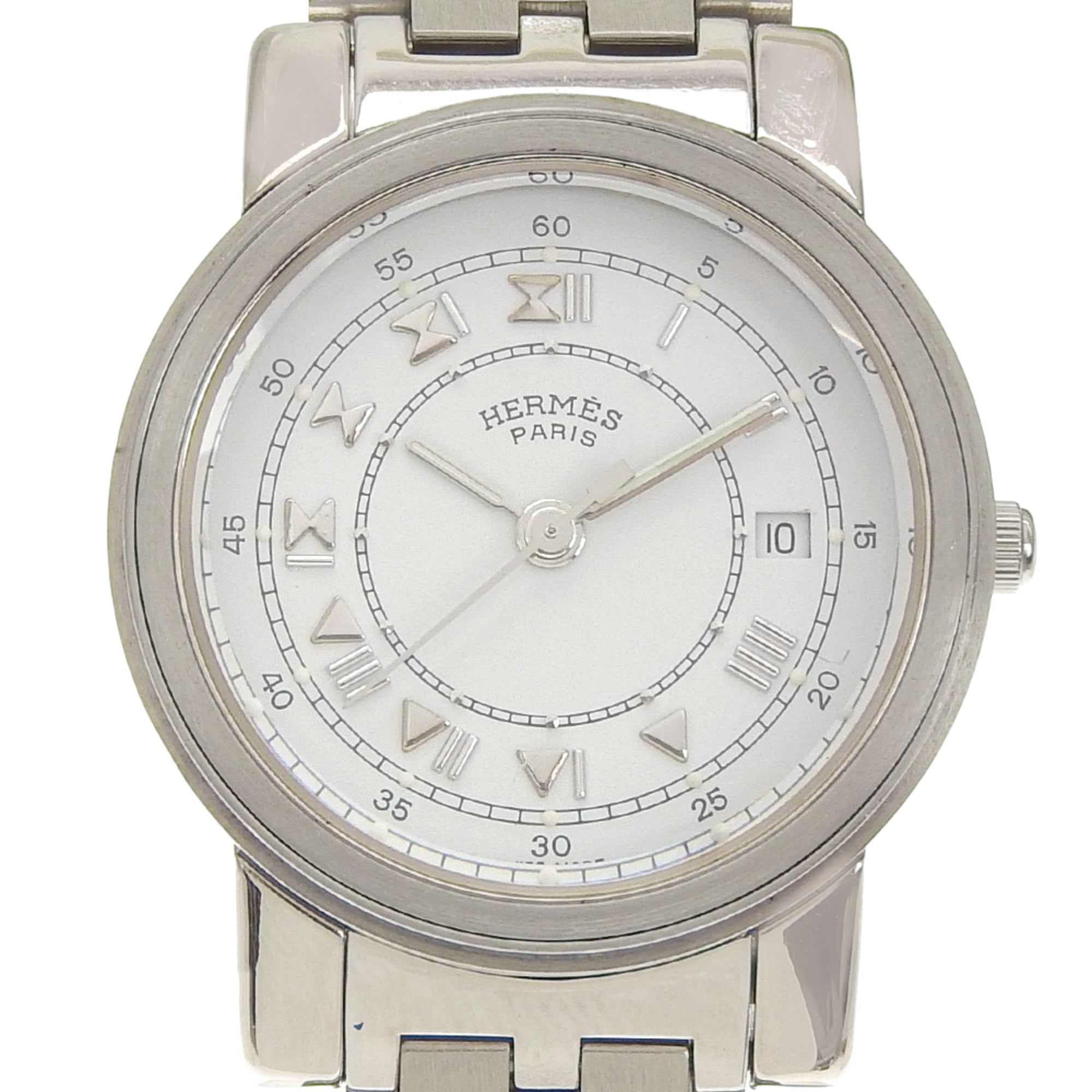 Hermès Carrick Women's Stainless Steel Quartz Watch with Analog Display and White Dial